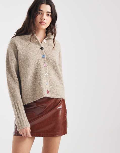 New Look cracked PU mini skirt in tan - view 1