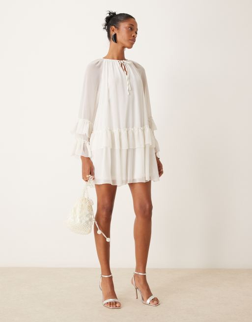 New Look - Cremefarvet minikjole i chiffon med flæser