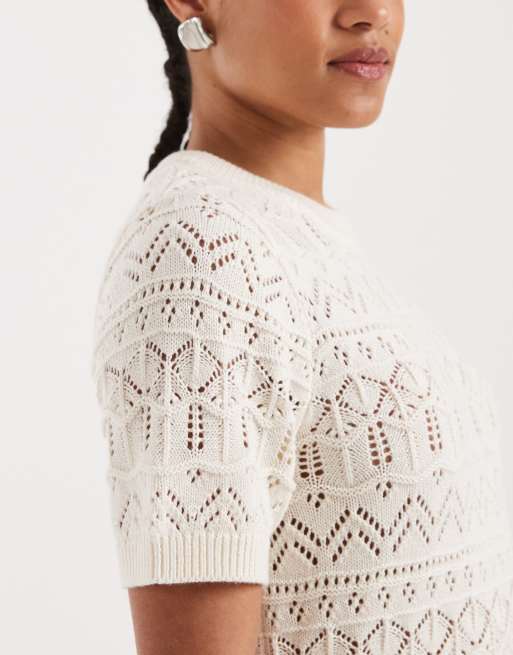 New Look - Cremefarvet T-shirt med syningsdetaljer, 3 af 4