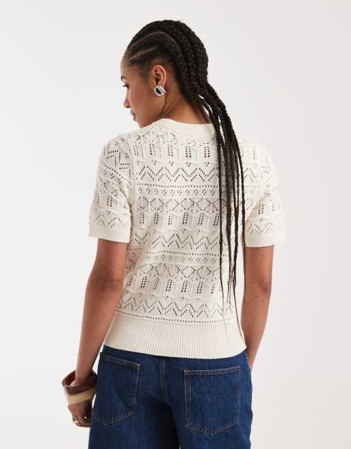 New Look - Cremefarvet T-shirt med syningsdetaljer, 4 af 4