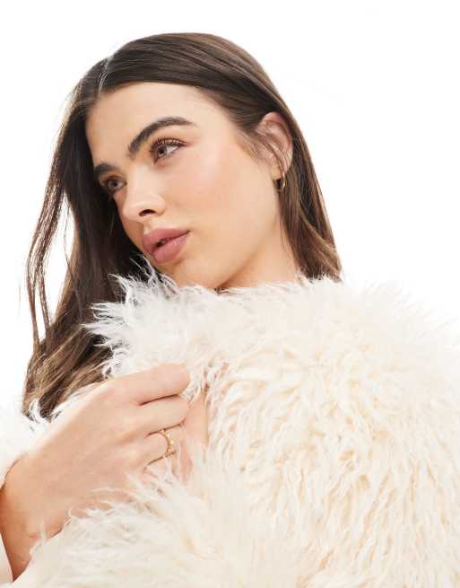 New Look - Cremehvid cropped jakke i langhåret imiteret pels , 3 af 4