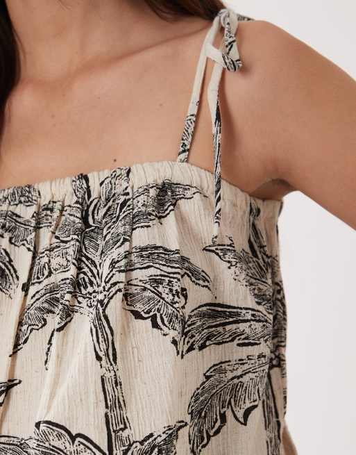 New Look - Cremehvid shell-strandtop med monokromt palmeprint - Del af sæt, 3 af 4