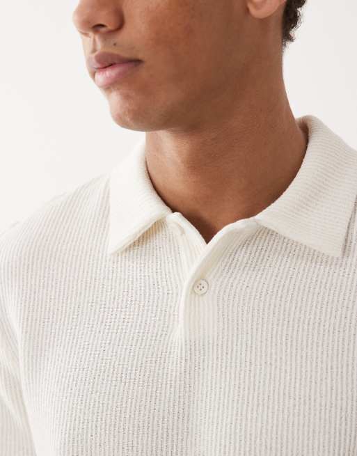 New Look - Cremehvid strikket polo-T-shirt med tekstur, 3 af 5