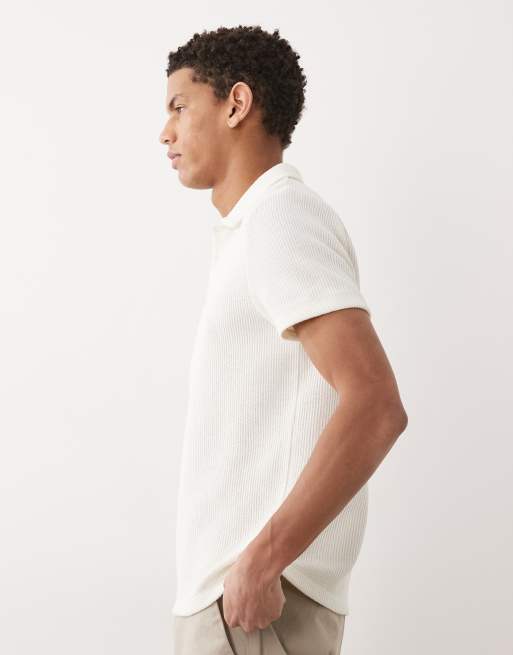 New Look - Cremehvid strikket polo-T-shirt med tekstur, 4 af 5