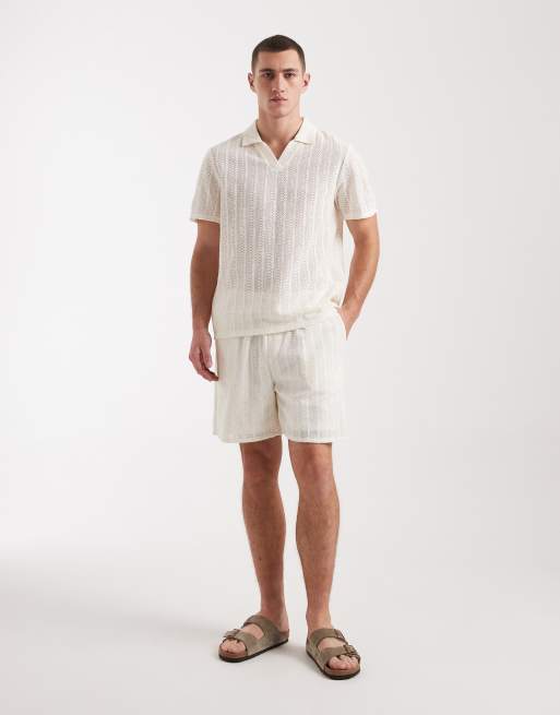 New Look - Cremehvid T-shirt med hæklet krave - Del af sæt, 2 af 5