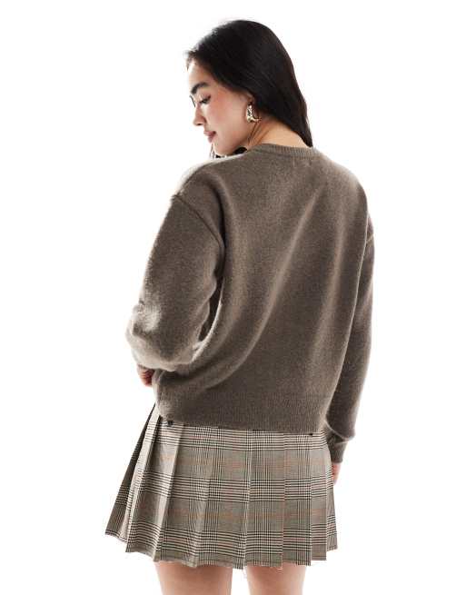 New Look crew neck button down cardigan in beige