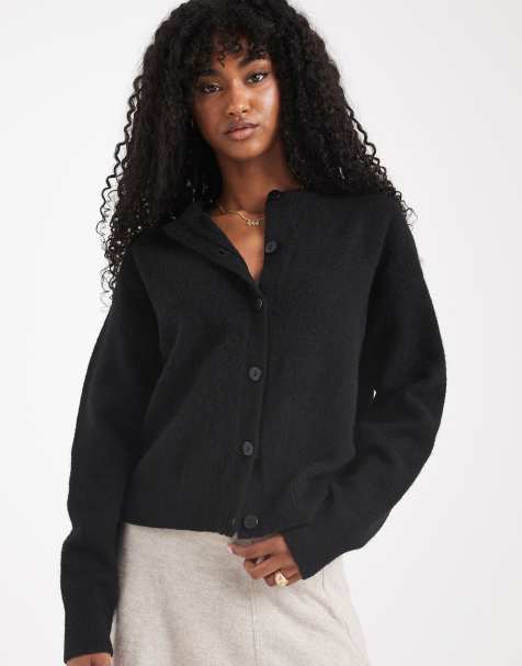 New Look crew neck button down cardigan in black - view 1
