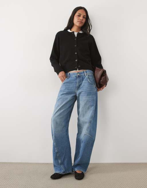New Look crew neck button down cardigan in black, 2 of 4