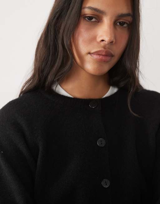 New Look crew neck button down cardigan in black, 3 of 4