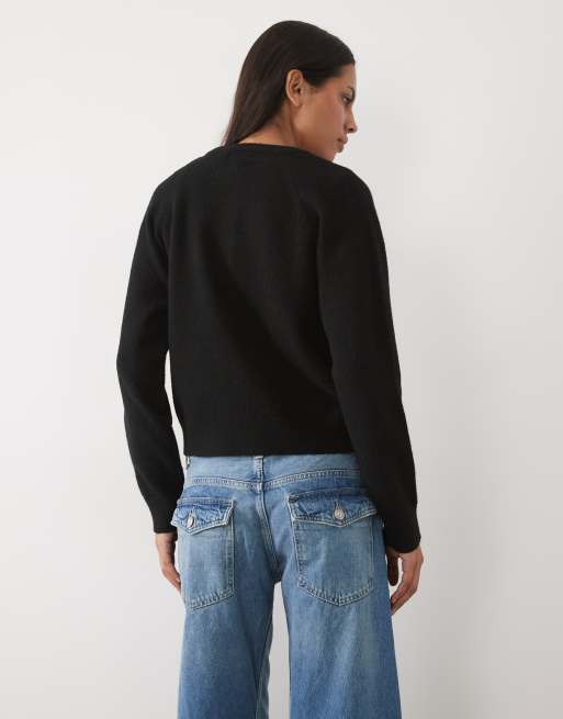 New Look crew neck button down cardigan in black, 4 of 4