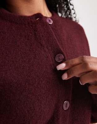 New Look Crew Neck Button Down Cardigan In Red