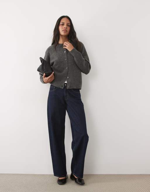 New Look crew neck button-down cardigan in dark grey, 2 of 4
