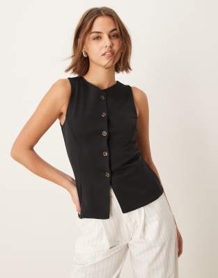 New Look New Look crew neck button down jersey waistcoat in black