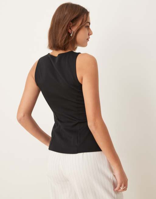 New Look crew neck button down jersey waistcoat in black, 2 of 4