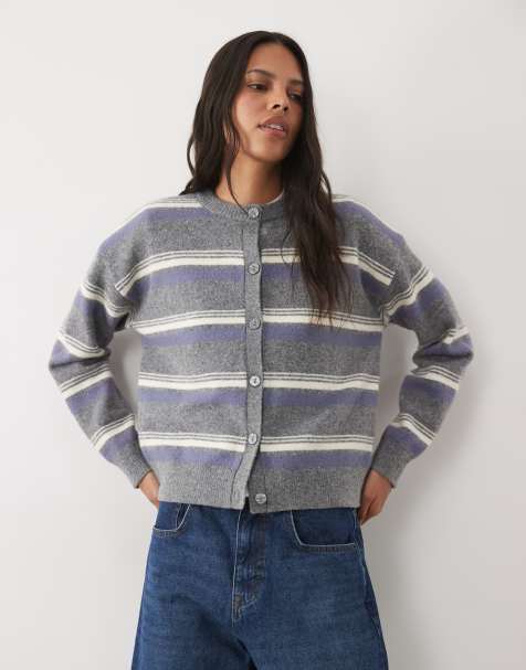 New Look crew neck cardigan in blue stripe - view 1