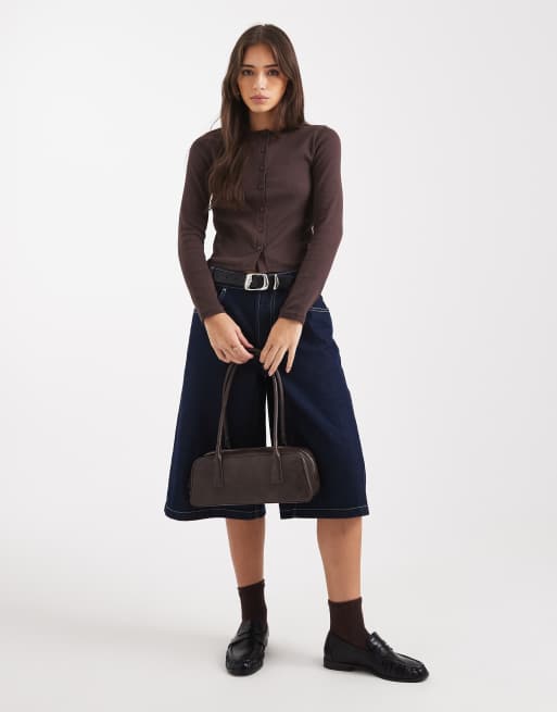New Look crew neck cardigan in brown