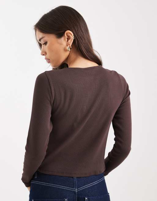 New Look crew neck cardigan in brown