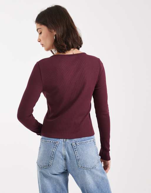 New Look crew neck cardigan in burgundy, 2 of 4