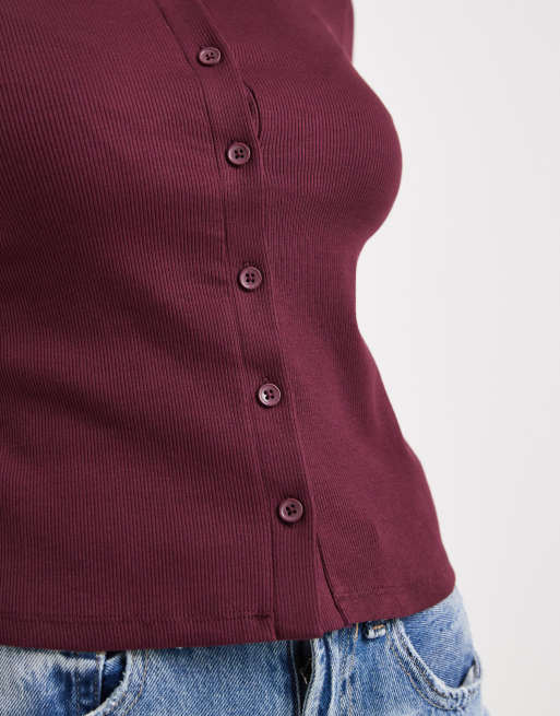 New Look crew neck cardigan in burgundy, 3 of 4