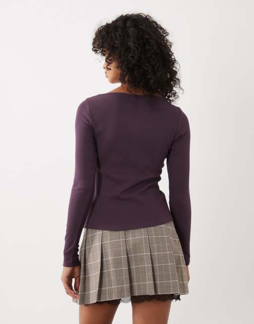 New Look crew neck cardigan in burgundy, 3 of 4