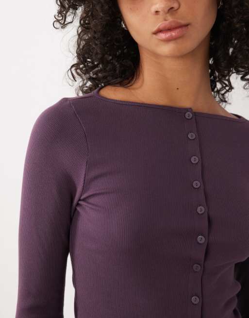 New Look crew neck cardigan in burgundy, 4 of 4