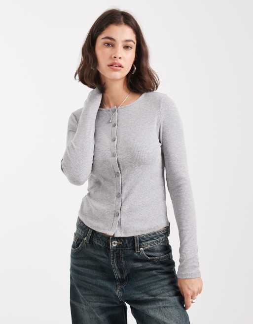 New Look crew neck cardigan in gray