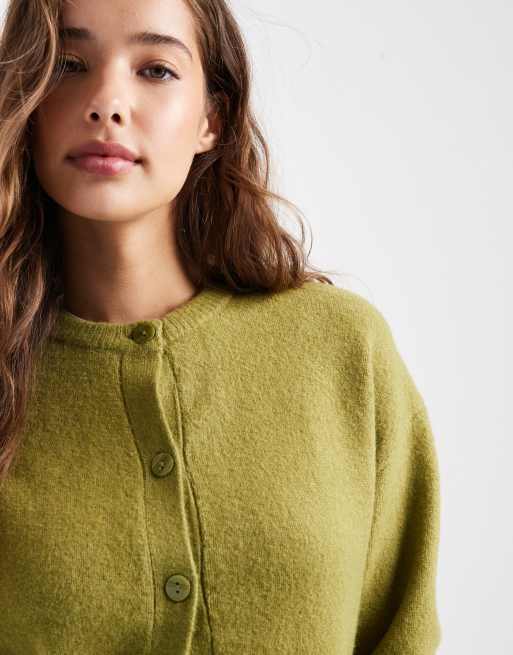 New Look crew neck cardigan in green
