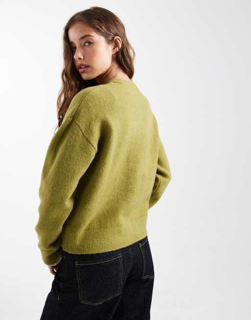 New Look crew neck cardigan in green