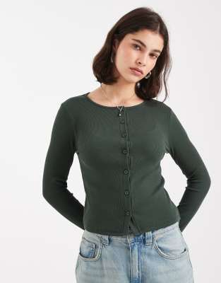 New Look Crew Neck Cardigan In Green