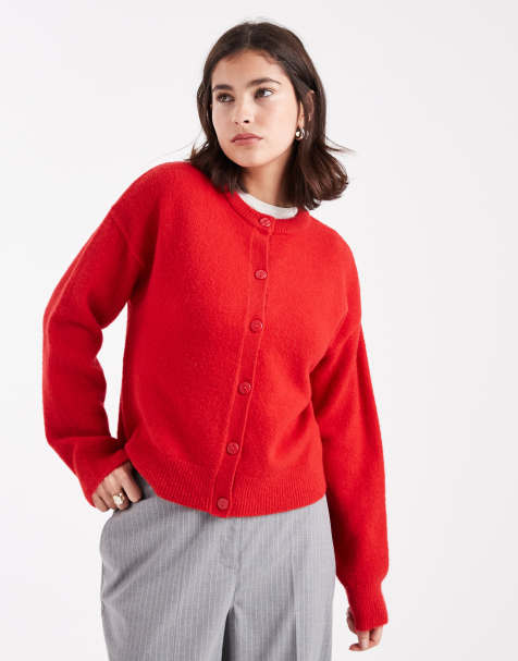 New Look crew neck cardigan in red