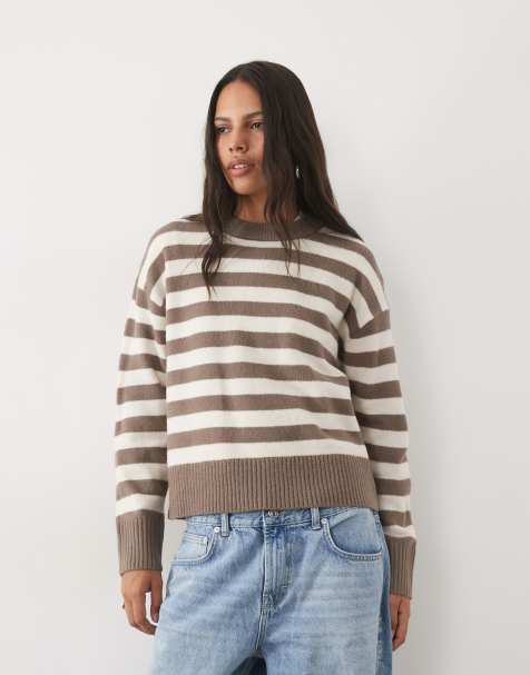 New Look crew neck jumper in brown stripe - view 1