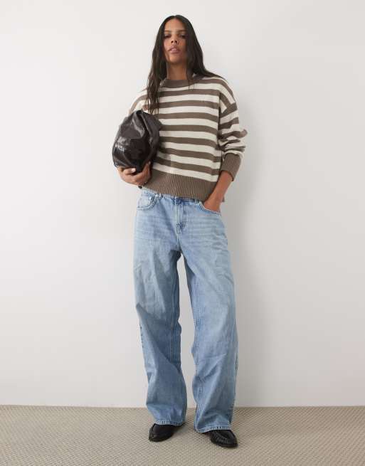New Look crew neck jumper in brown stripe, 2 of 4