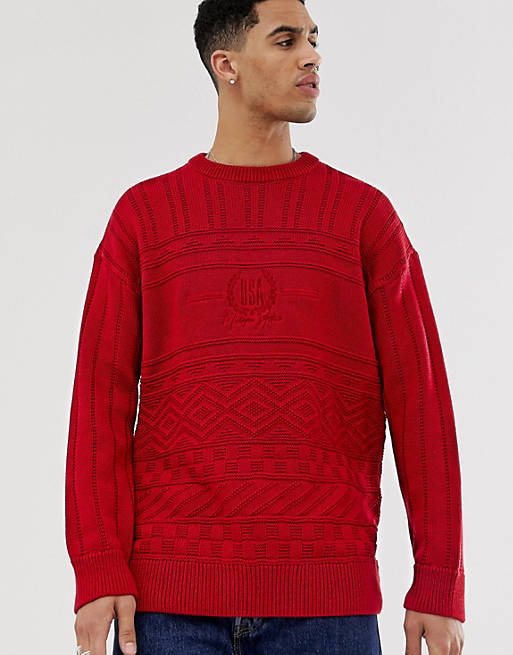 New Look crew neck jumper with USA embroidery in red | ASOS