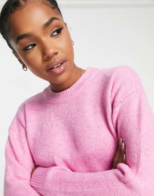 New Look crew neck knit sweaters in bright pink