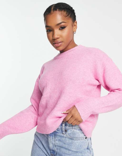 New Look crew neck knit sweaters in bright pink