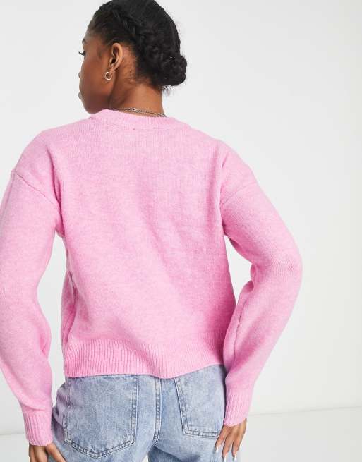 New Look crew neck knitted jumper in bright pink | ASOS