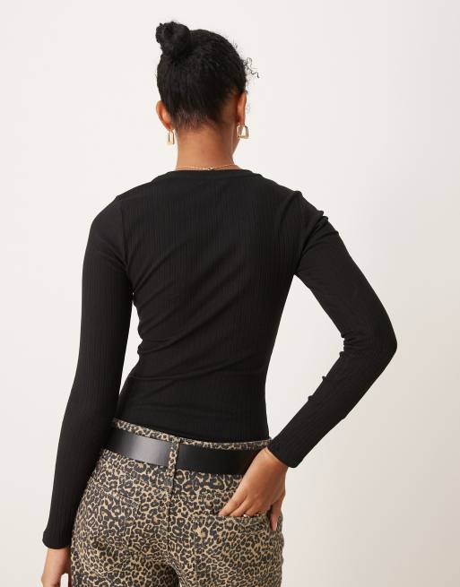 Black crew neck long sleeve bodysuit sale
