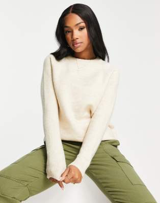 New Look Crew Neck Longline Knit Sweater In Oatmeal-neutral