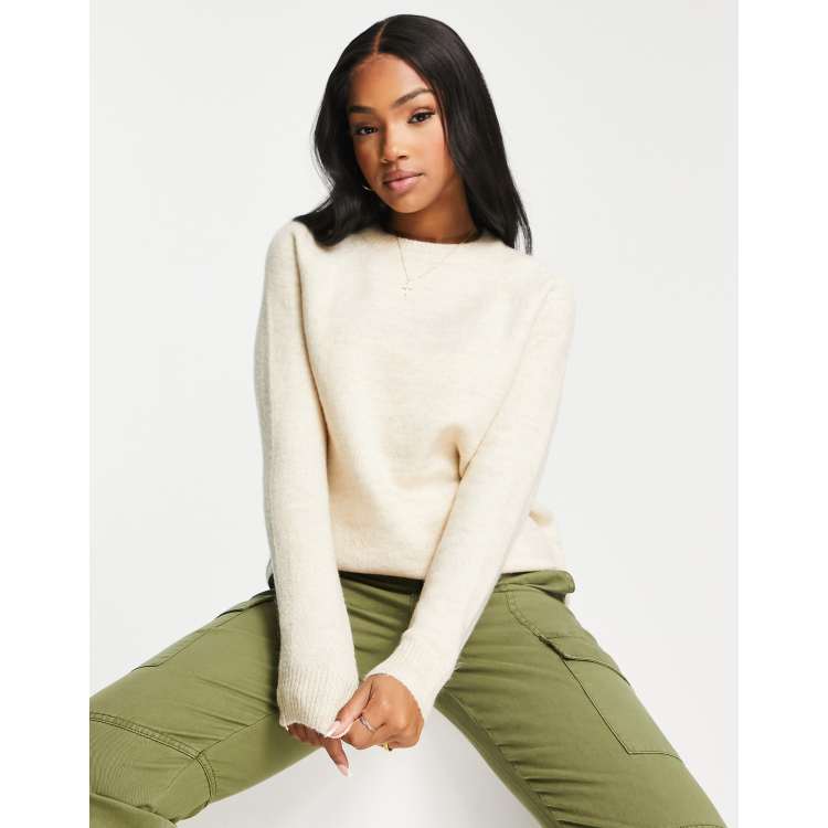 New Look crew neck longline knit sweater in oatmeal ASOS