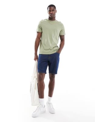 crew neck regular fit t-shirt in light khaki-Green