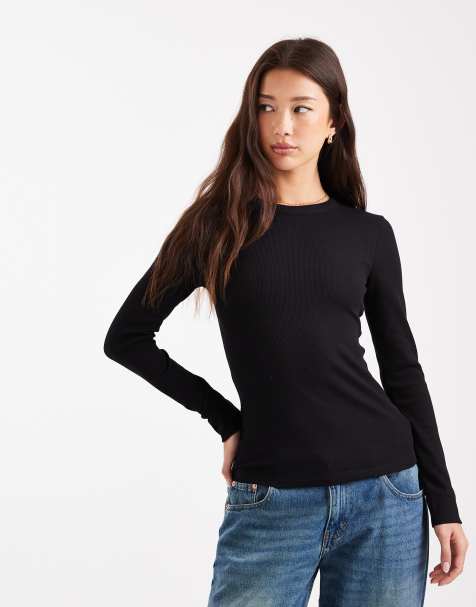 New Look crew neck ribbed long sleeve top in black - view 1