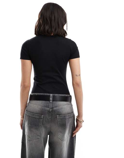 New Look crew neck t-shirt bodysuit in black, 4 of 4