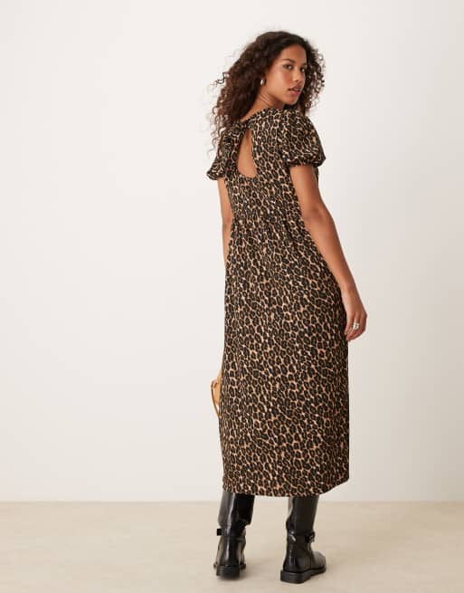 Collusion leopard print midi smock dress deals