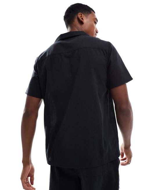 New Look crinkle embroidered shirt in black (part of a set), 4 of 4