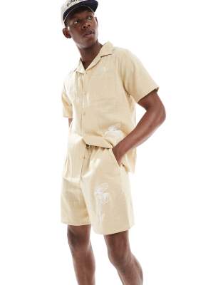 New Look crinkle embroidered shorts co-ord in stone - view 1