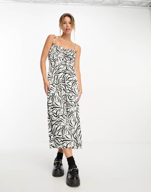 New Look crinkle milkmaid midi slip dress in zebra print ASOS