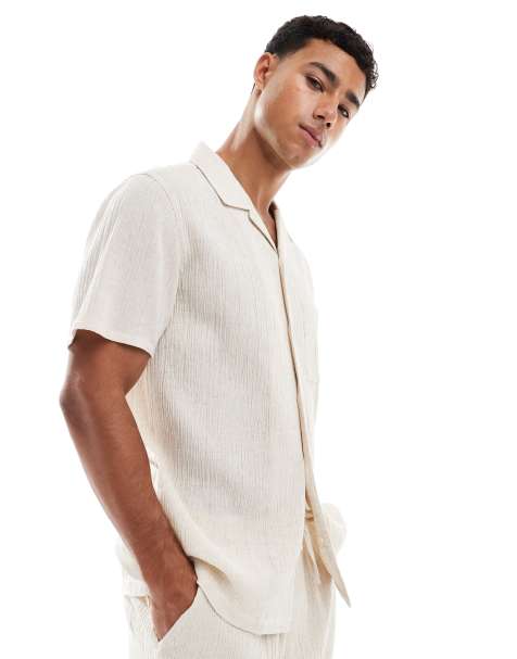 New Look crinkle revere shirt co-ord in off white