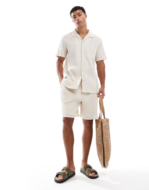 New Look crinkle shirts co-ord in off white