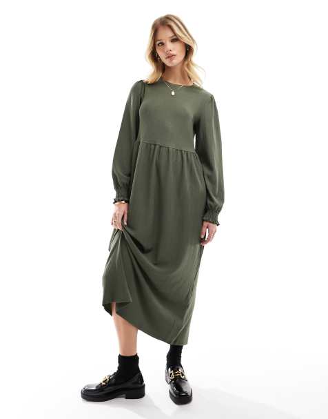 Khaki green outlet long sleeve dress