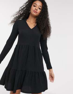 new look black ruffle dress